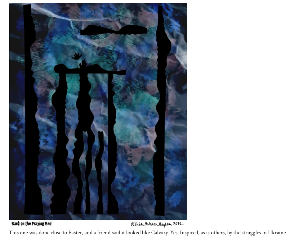 Back on the Praying Bed – cut paper and watercolor by Susan Hulsman Bingham