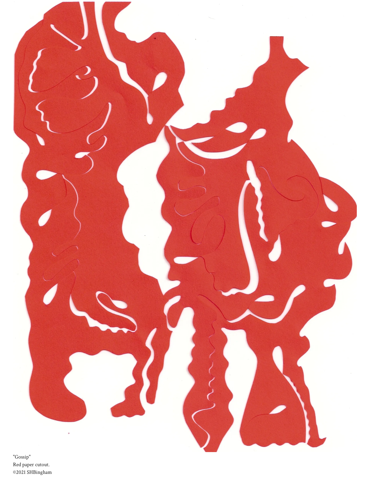 Gossip – red paper cutout by Susan Hulsman Bingham