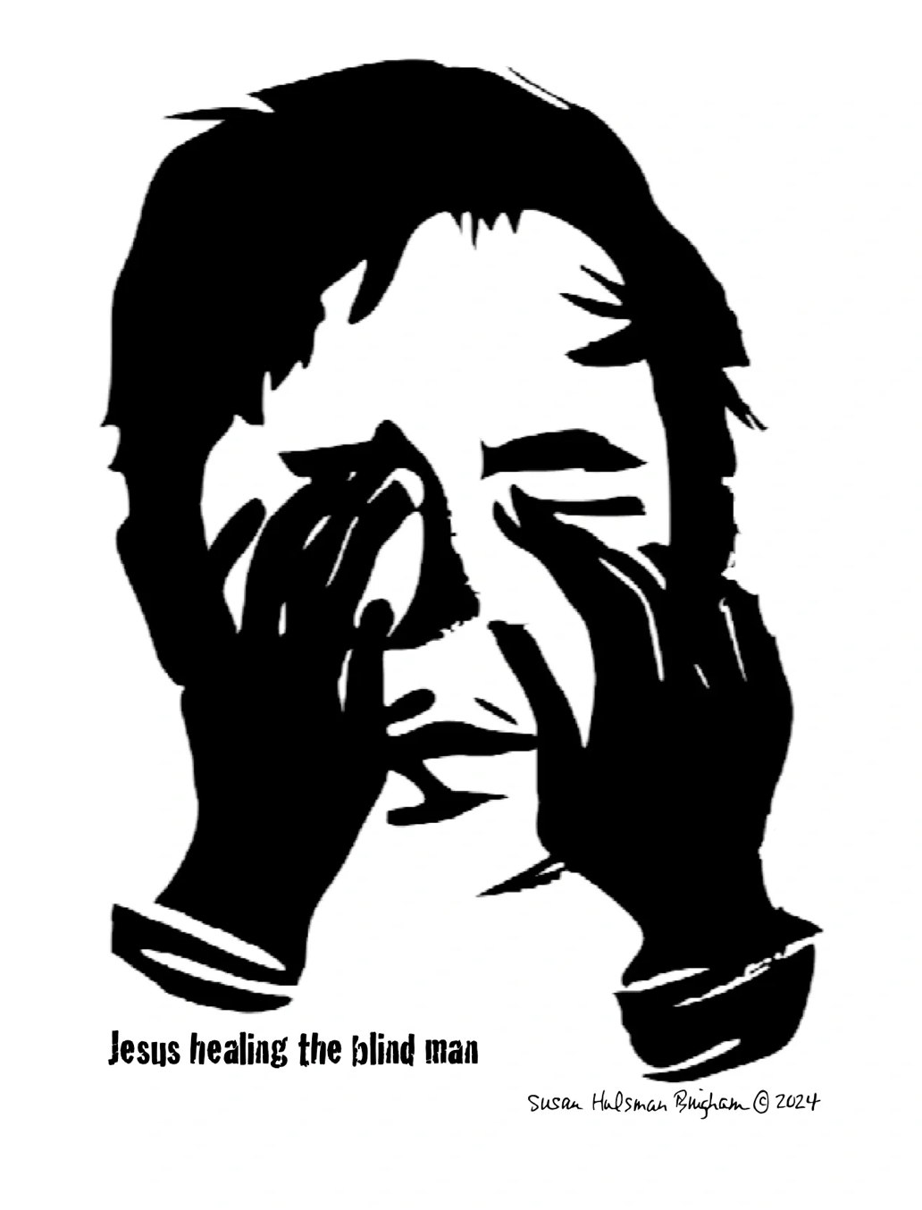 Jesus Healing the Blind Man – cut paper silhouette by Susan Hulsman Bingham