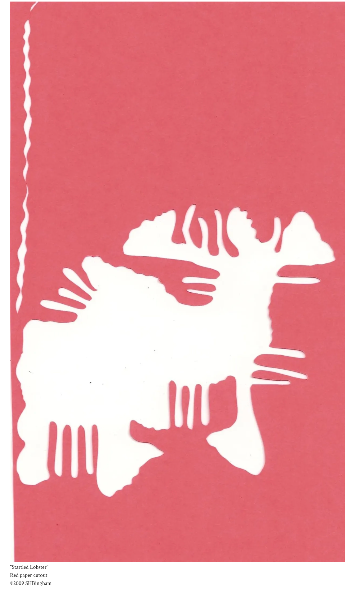 Startled Lobster – red paper cutout by Susan Hulsman Bingham