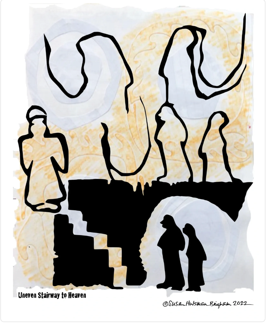 Uneven Stairway to Heaven (detail) – cut paper and watercolor by Susan Hulsman Bingham
