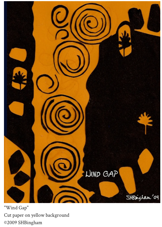 Wind Gap – cut paper on yellow background by Susan Bingham